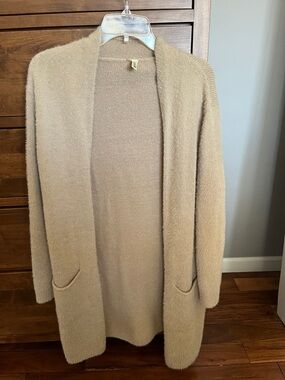 Cozy Women's Open-Front Cardigan Sweater - Beige